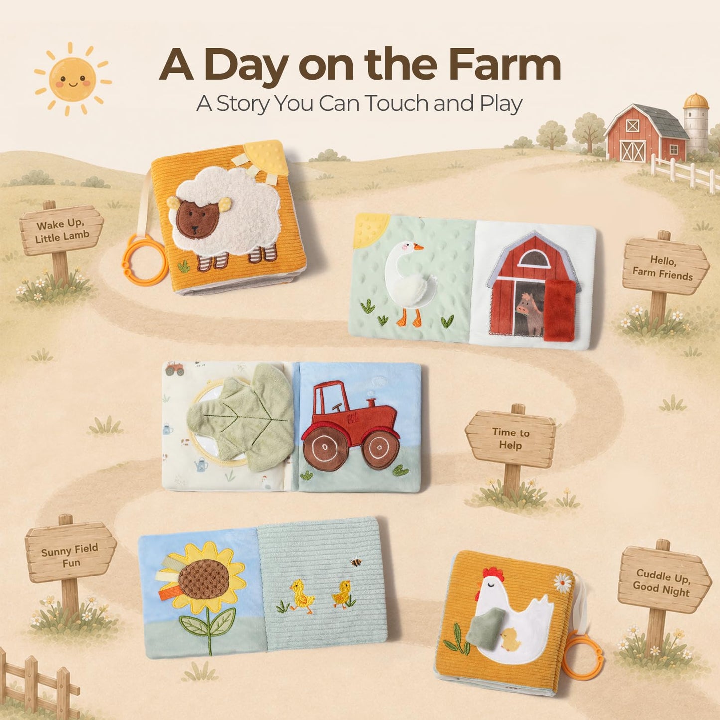 let's make Montessori Baby Books Toys, Touch Feel Cloth Crinkle Books for Babies, Sensory Book for