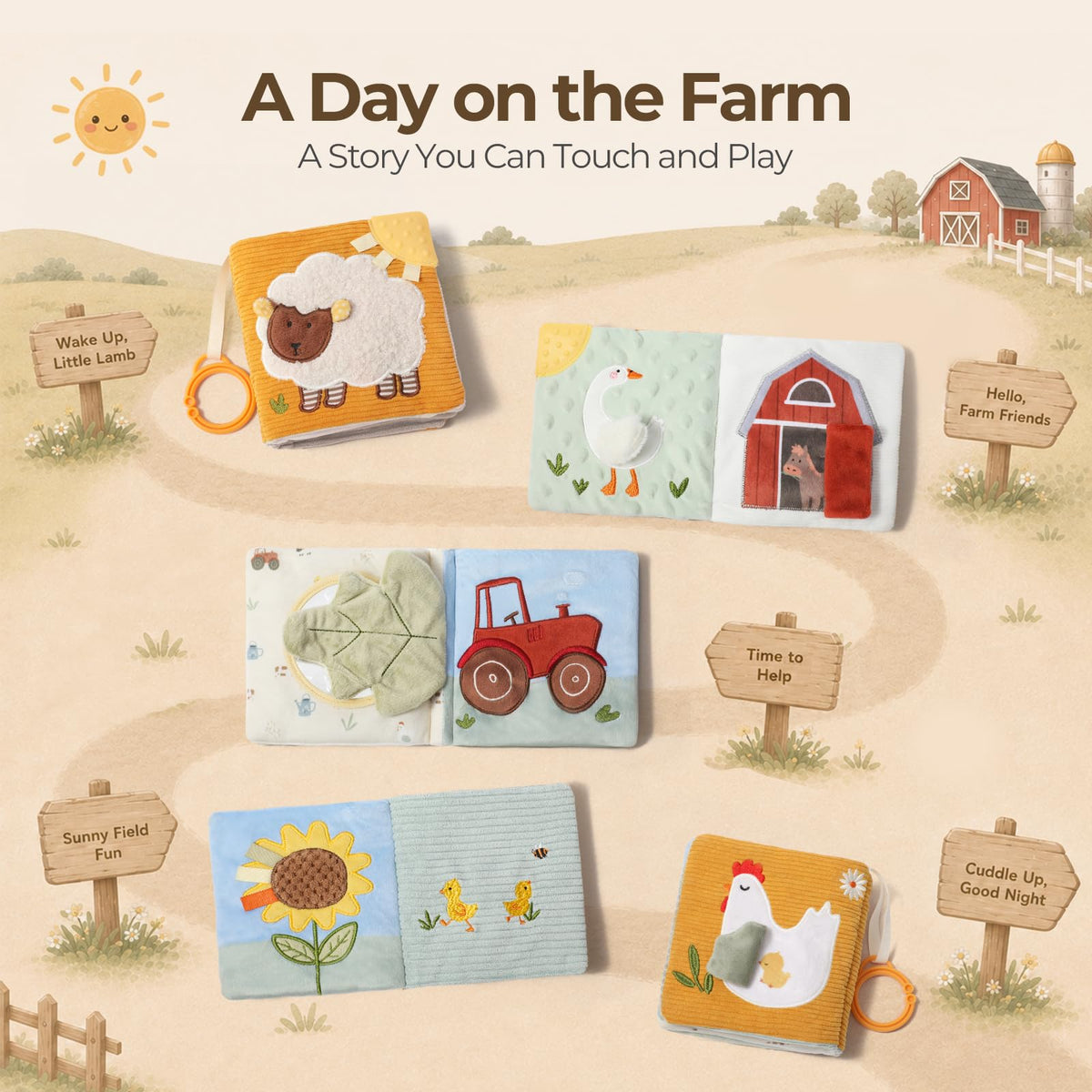 let's make Montessori Baby Books Toys, Touch Feel Cloth Crinkle Books for Babies, Sensory Book for