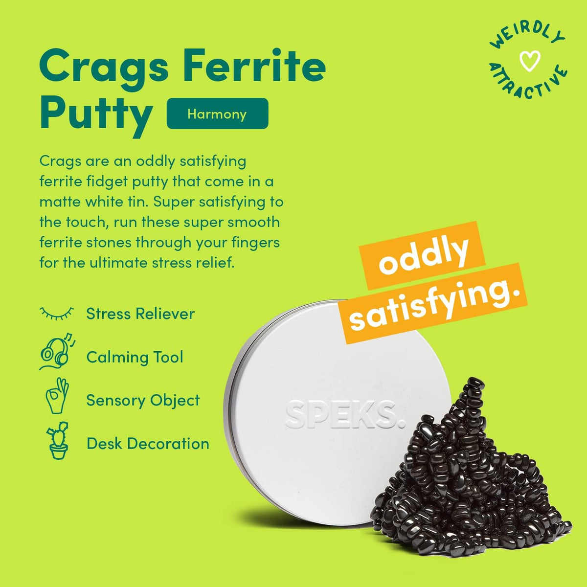 Speks Crags Ferrite Putty | Over 1,000 Smooth Ferrite Stones in a Metal Tin | Fun Quiet Fidget Toys