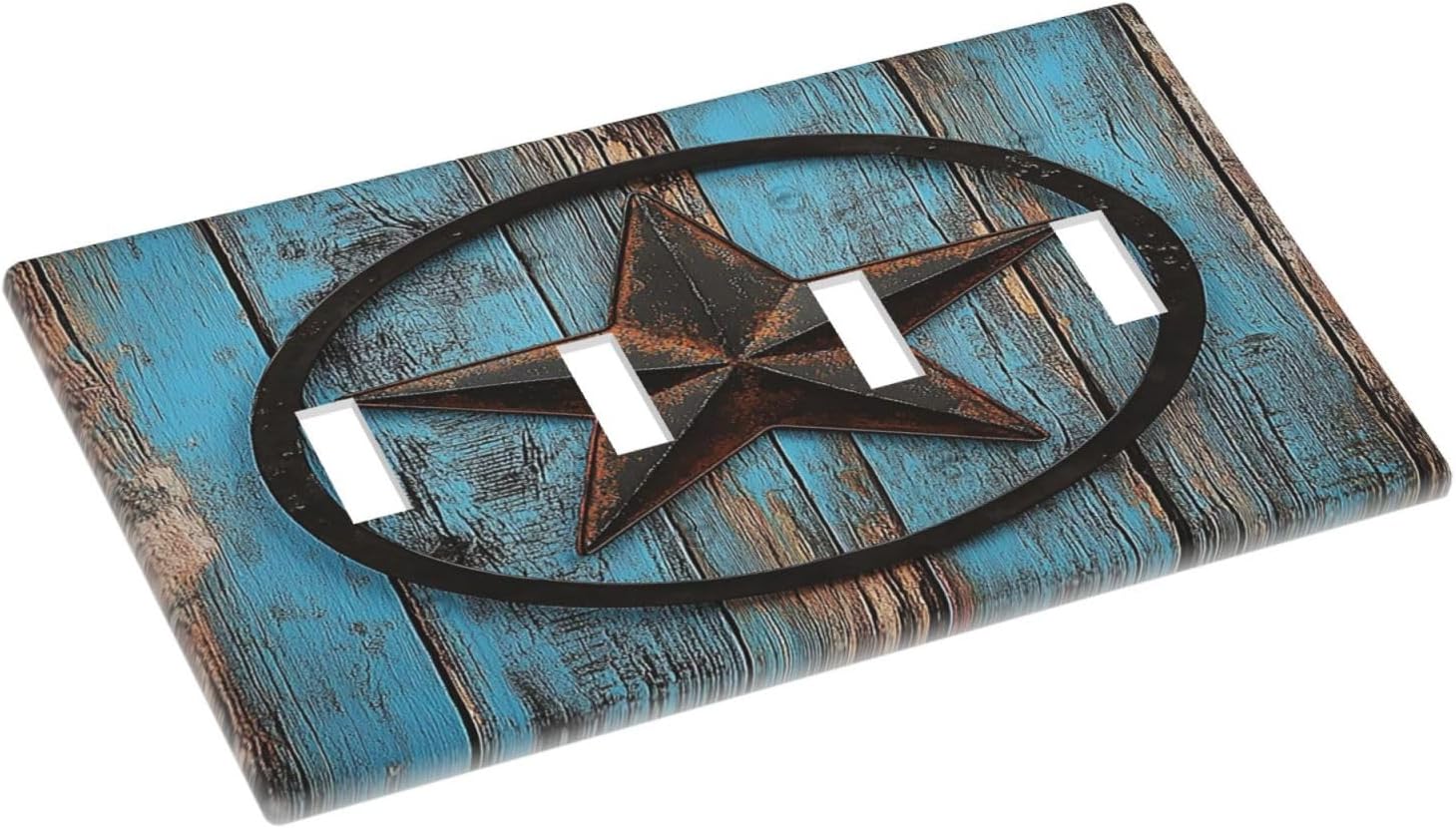 Light Switch Covers Rustic Wood Country Barn Texas Star On Teal Quad Toggle Electrical Faceplate 4