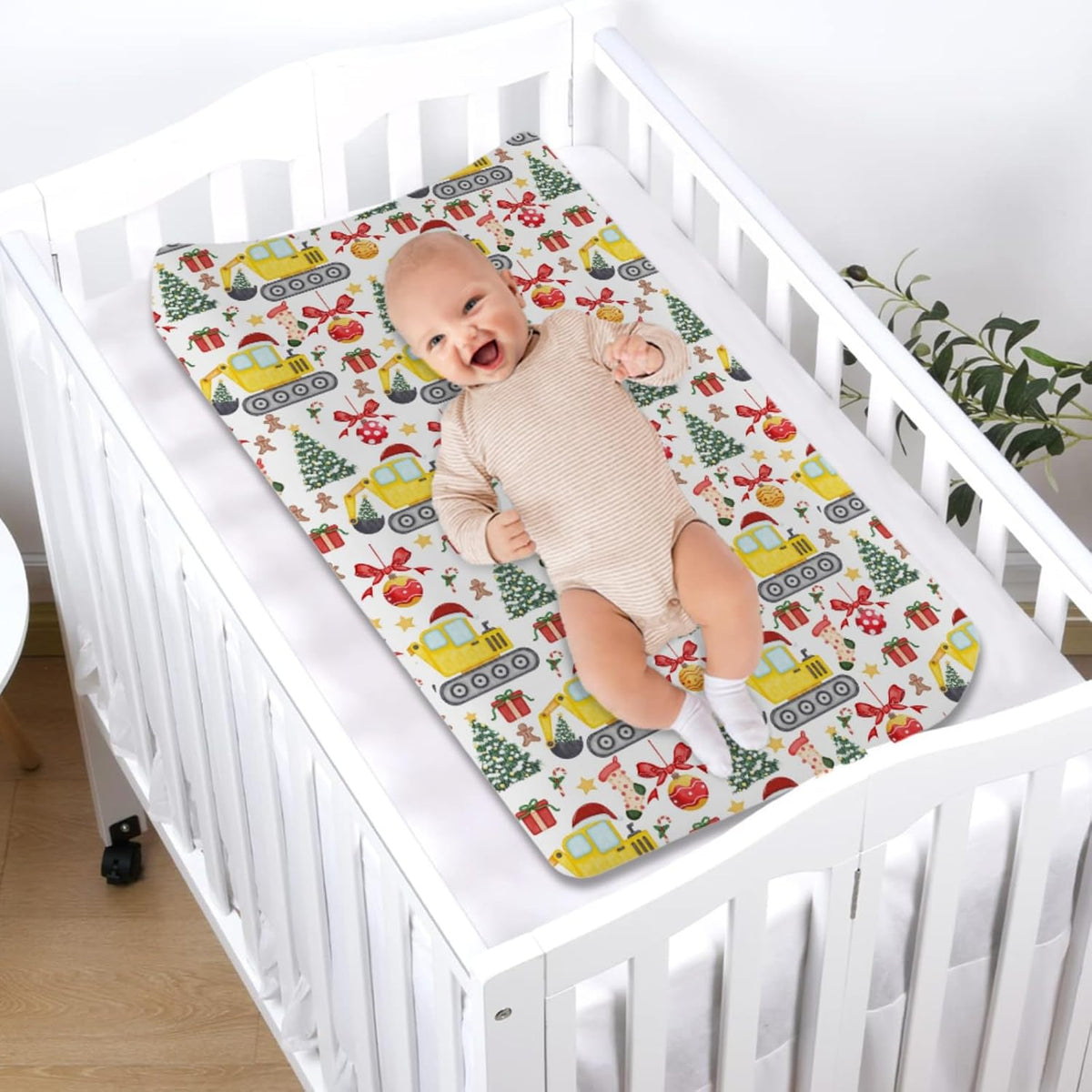 Christmas Truck Excavator Tractor Changing Pad Cover Construction Trucks Unisex Diaper Change Table