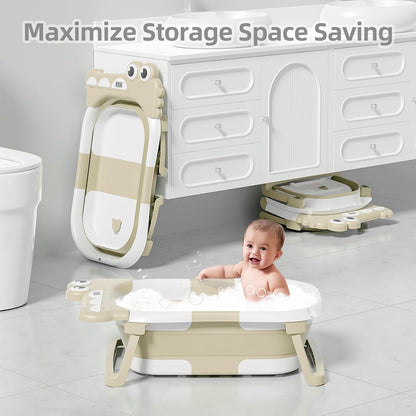 MoreFeel Collapsible Baby Bathtub for Newborn with Thermometer & 1 Hooded Towel & 1 Soft Floating