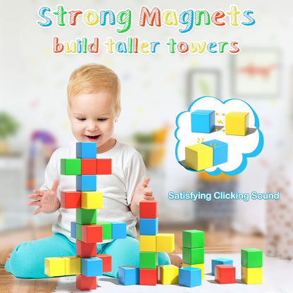 Magnetic Blocks, 1.34 inch Large Magnetic Building Blocks, 3D Magnetic Cubes for Toddlers