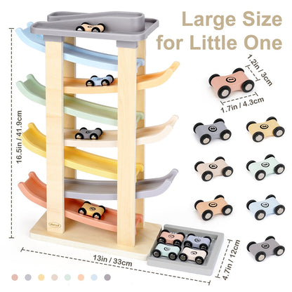 Joyreal Montessori Toddler Toys for 1 2 3 Year Old Wooden Car Ramp Toys