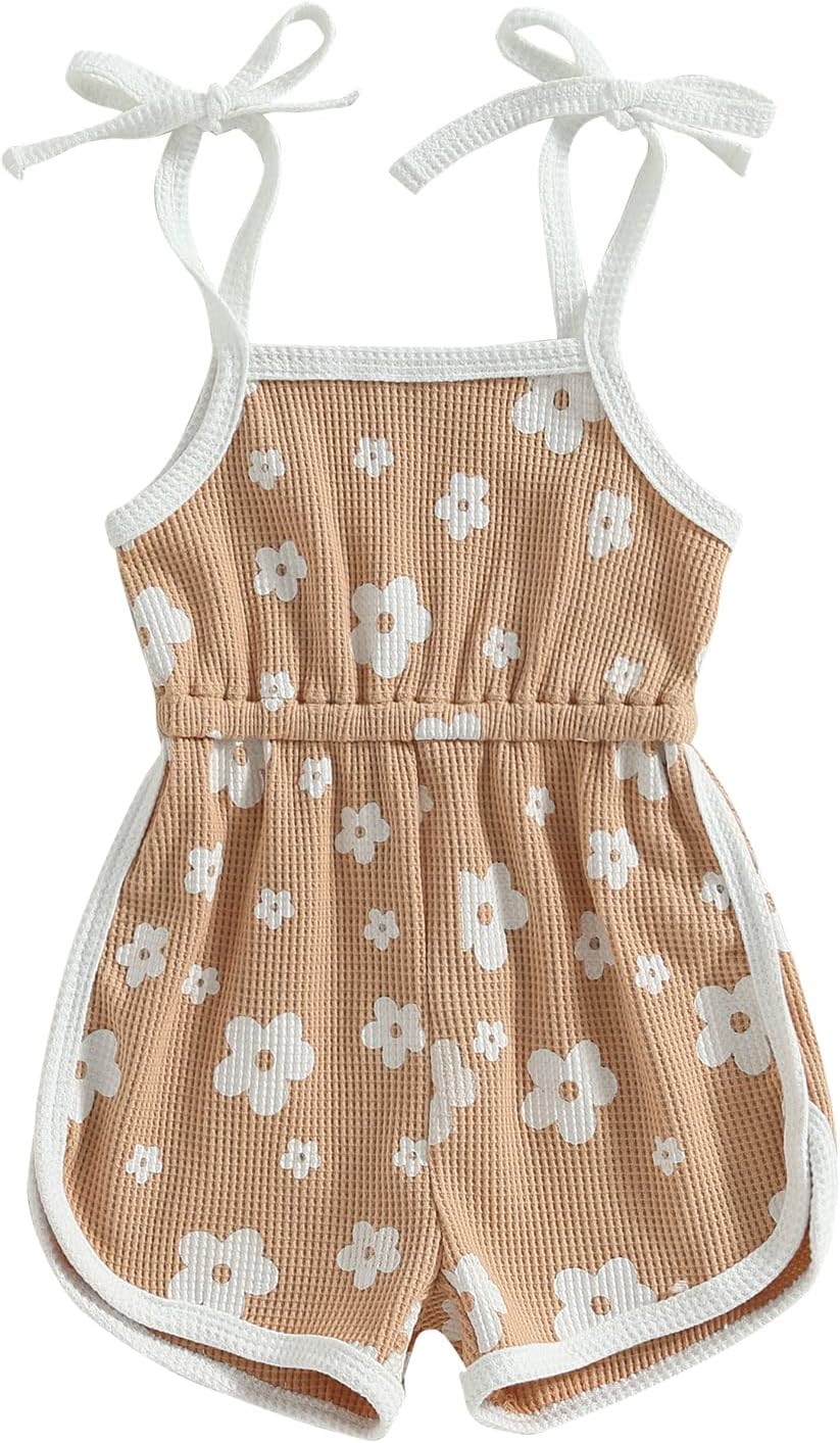 WZTYYDS Toddler Baby Girl Summer Clothes Floral Romper Tie-Up Strap Halter Jumpsuit Infant Summer