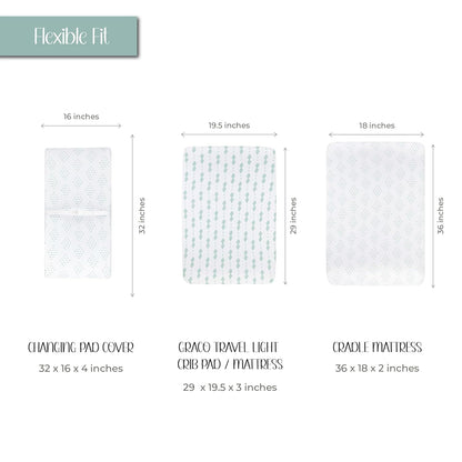 Changing Pad Cover - Cradle Sheets Fits Baby Mattress Sheet 36" X 18 - Unisex Grey Sage Diamond - 2