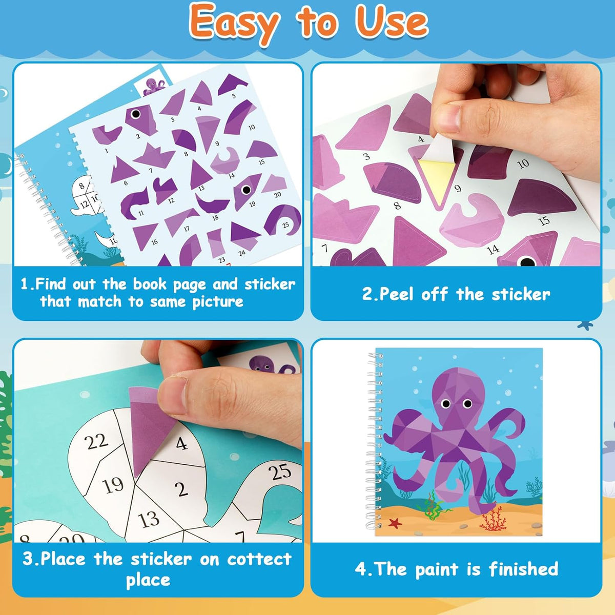 4 Pcs Paint by Sticker Books for Kids Ages 4-8 Sticker by Number Books Activity Book for Kids Ages