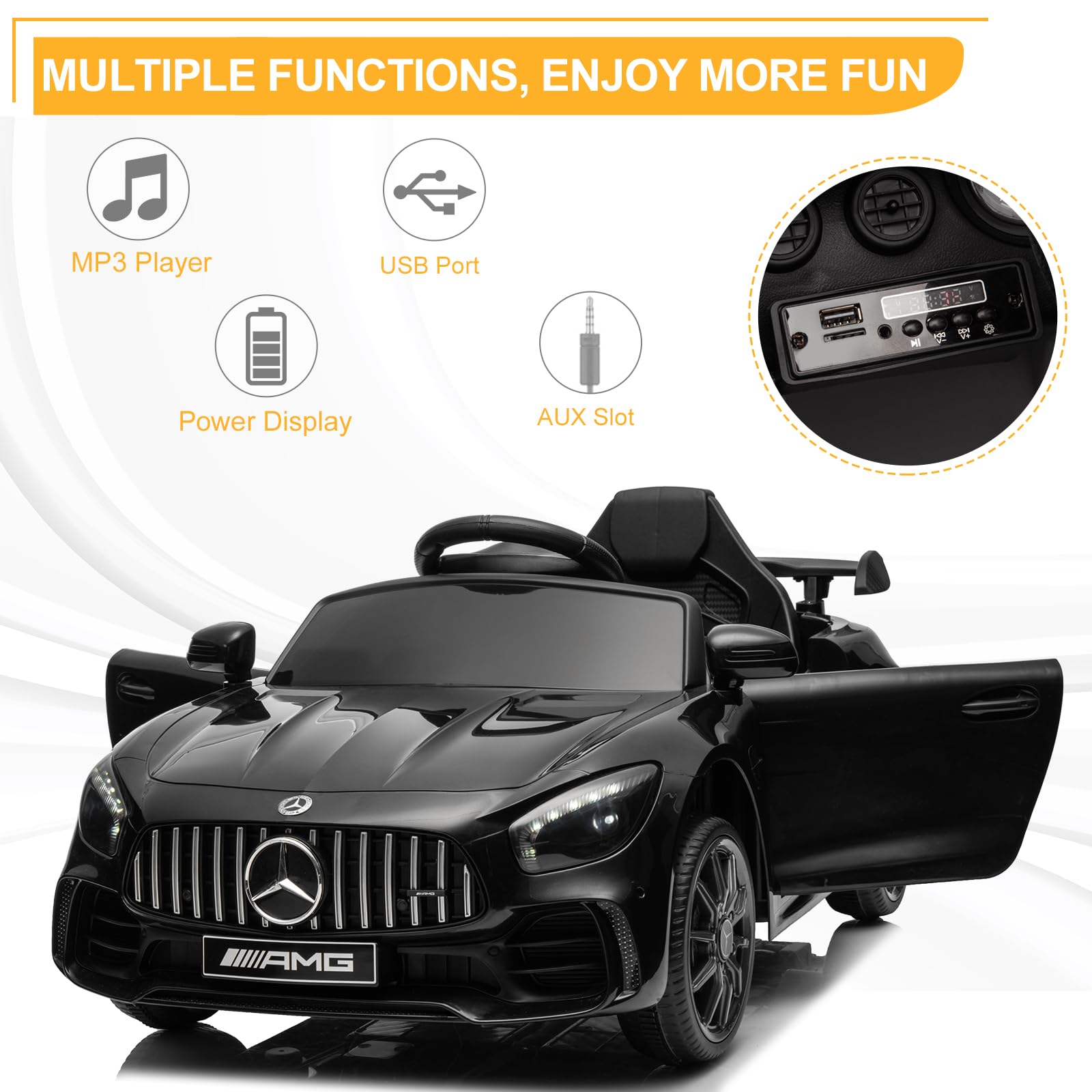 Winado 12V Licensed Mercedes Benz AMG GTR Kids Ride on Electric Car, Black
