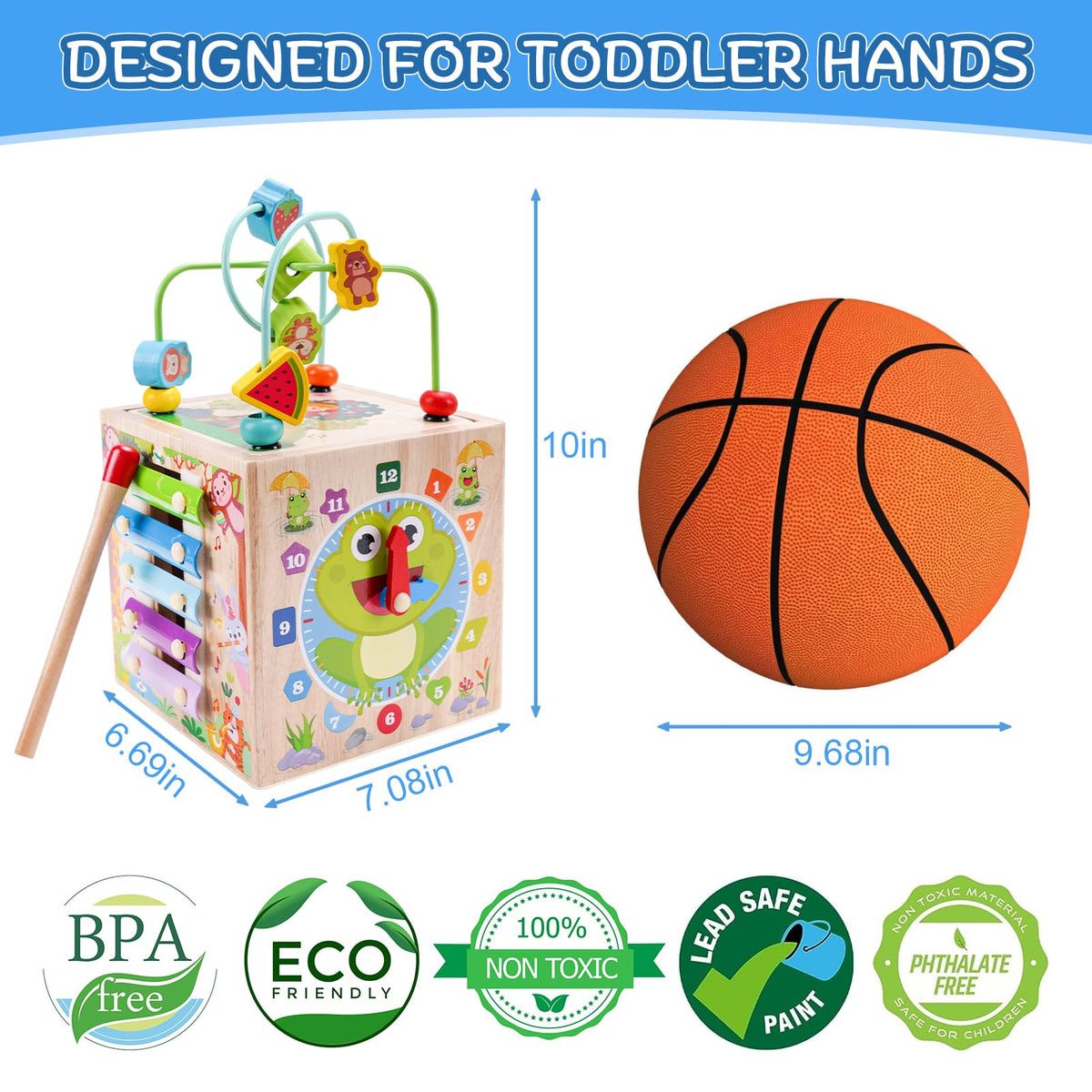 Wooden Activity Cube | Montessori Toys for 1 2 3 Year Old Toddler Gifts