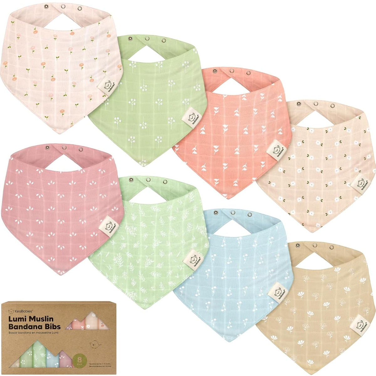 8-Pack Muslin Baby Bibs for Boys, Girls - Muslin Bandana Drool Bibs for Baby Girl & Boy, Drooling