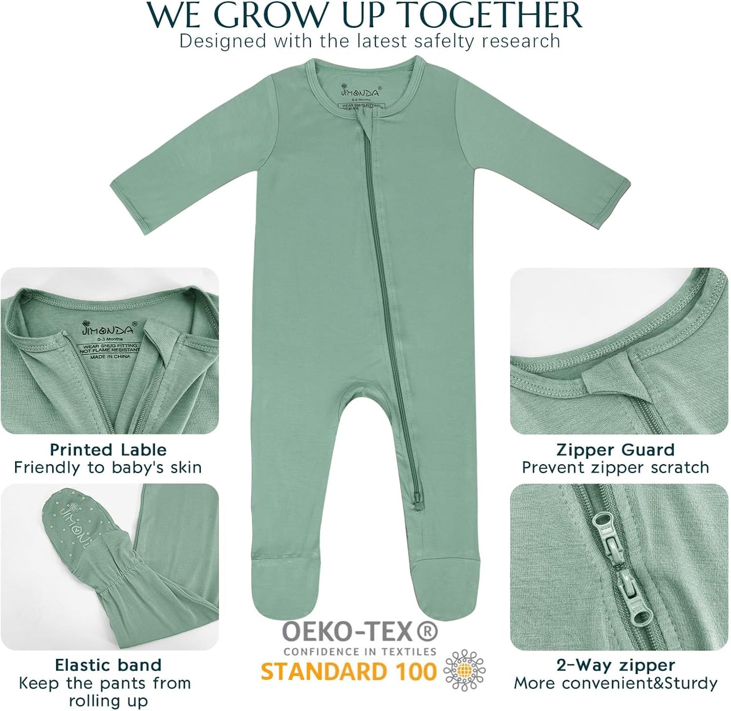 Jimonda Bamboo Baby Pajamas,Unisex Boys Girls One-Piece Footies,Long Sleeve Sleepers 2-Way Zip