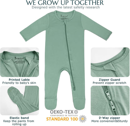 Jimonda Bamboo Baby Pajamas,Unisex Boys Girls One-Piece Footies,Long Sleeve Sleepers 2-Way Zip