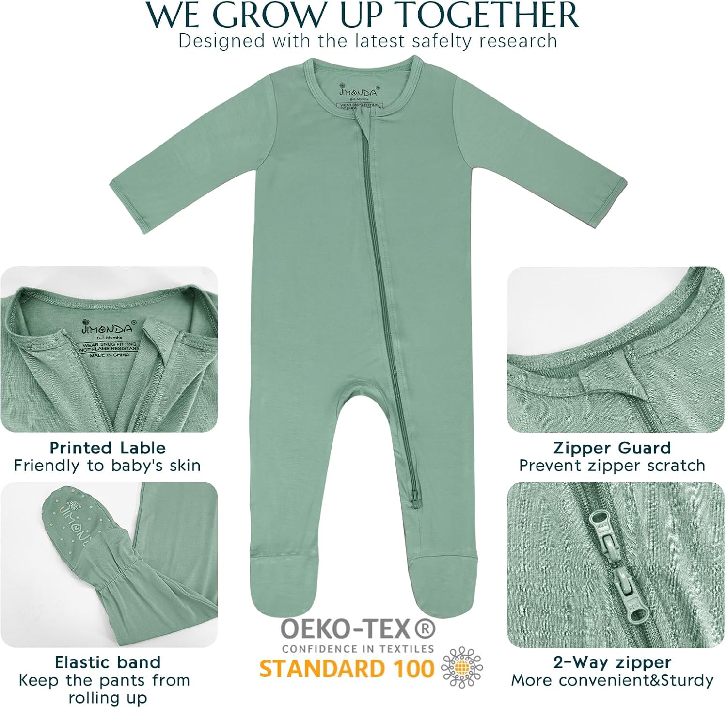 Jimonda Bamboo Baby Pajamas,Unisex Boys Girls One-Piece Footies,Long Sleeve Sleepers 2-Way Zip