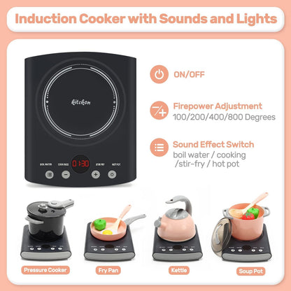 CUTE STONE Play Kitchen Accessories Set, Kids Cooking Toys Set with Play Pots and Pans, Electronic
