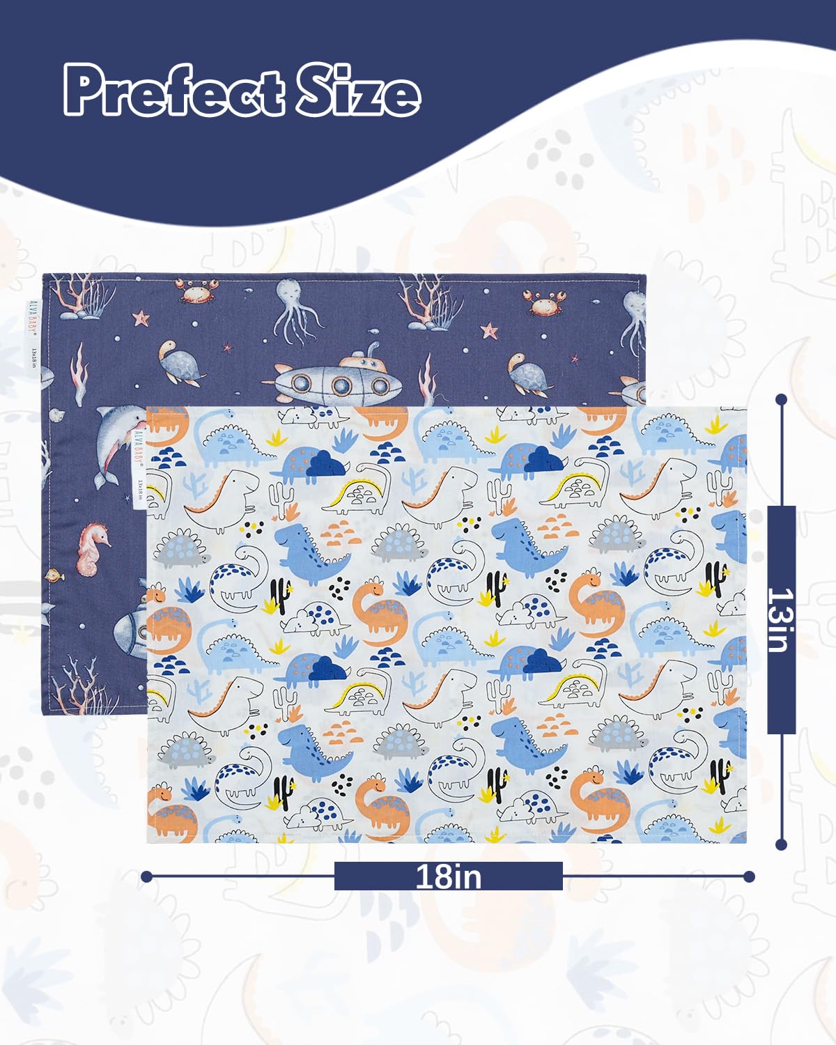ALVABABY Toddler Pillowcases 2 Pack Organic Cotton Kids Pillow Cover Fit 13"x 18" or 12"x19"