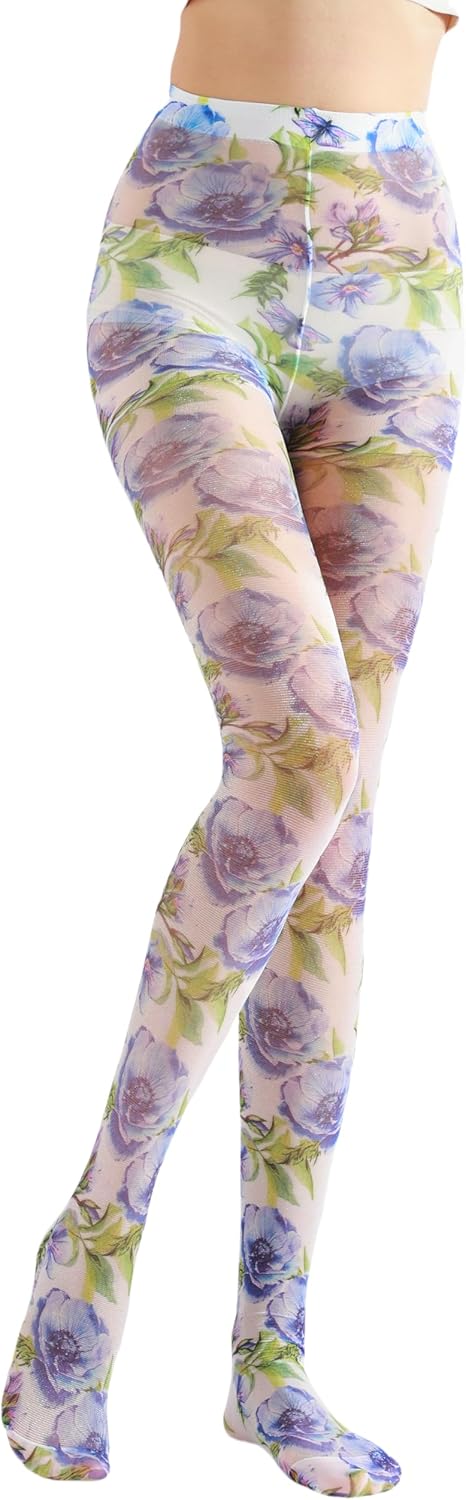 Sahabowi Women's Sheer Fashion Digital Print Fashions Stockings Metallic Silver Tights 1