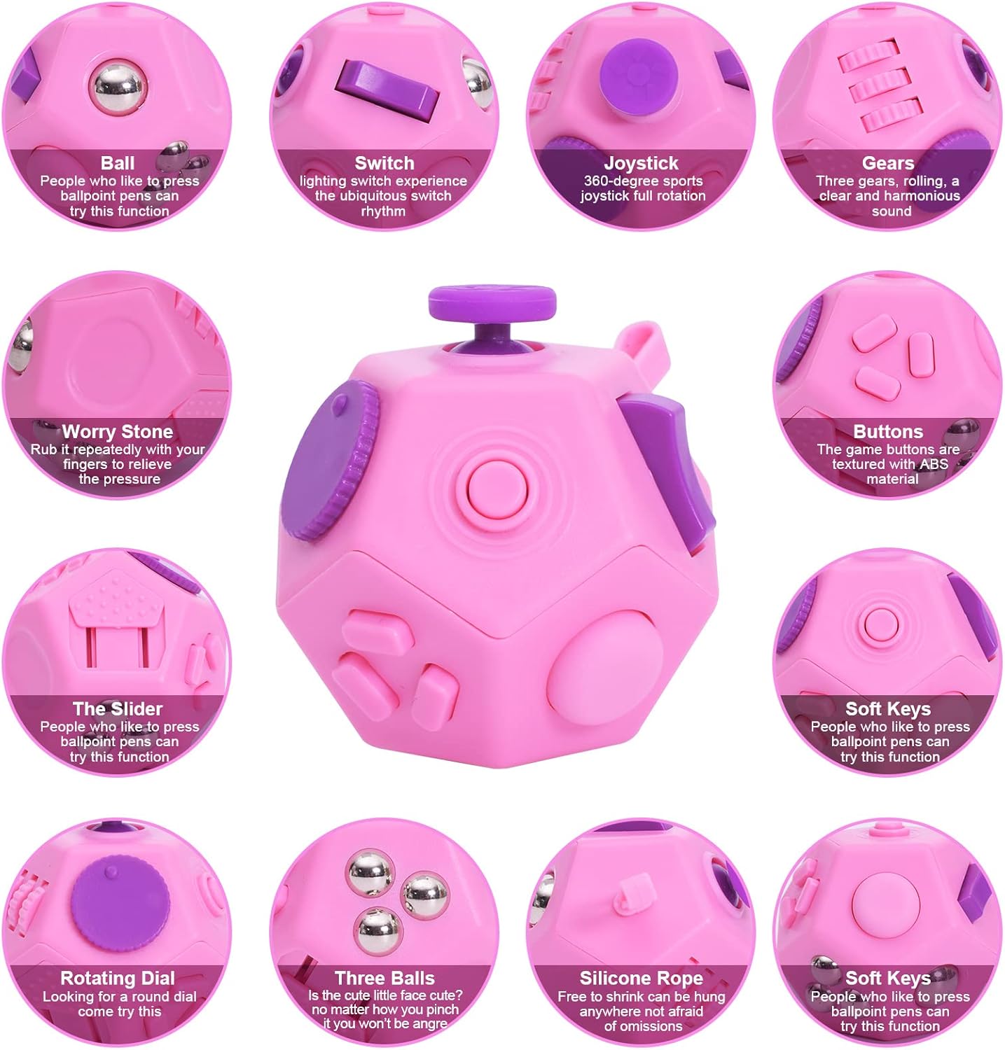 Small Fidget Toys,Mini Finger Cube,12 Sided Cube Toys Relief Stress and Anxiety Depression Anti for