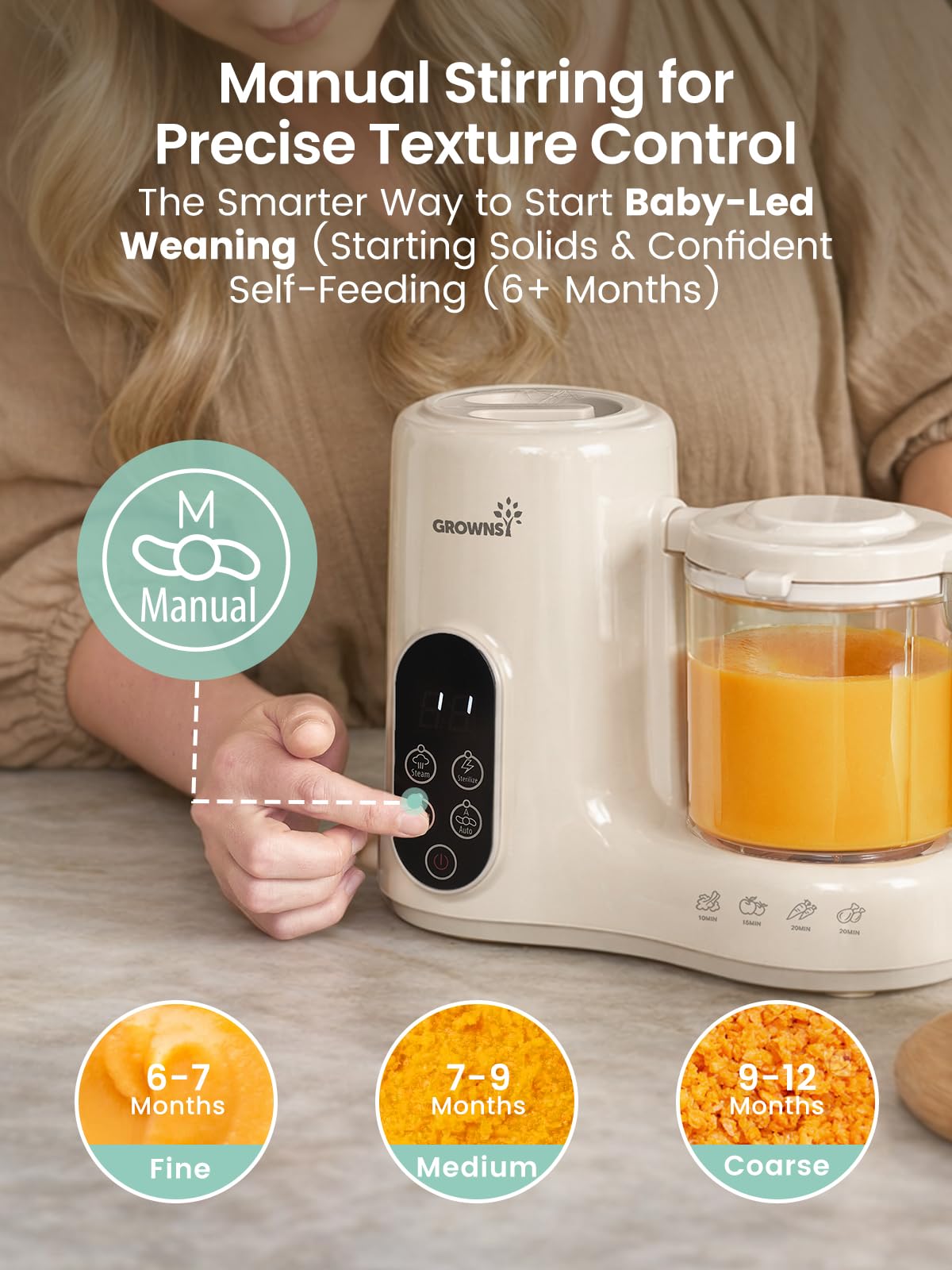Grownsy Baby Food Maker & Processor with Dual-Layer Steam Basket,Cream