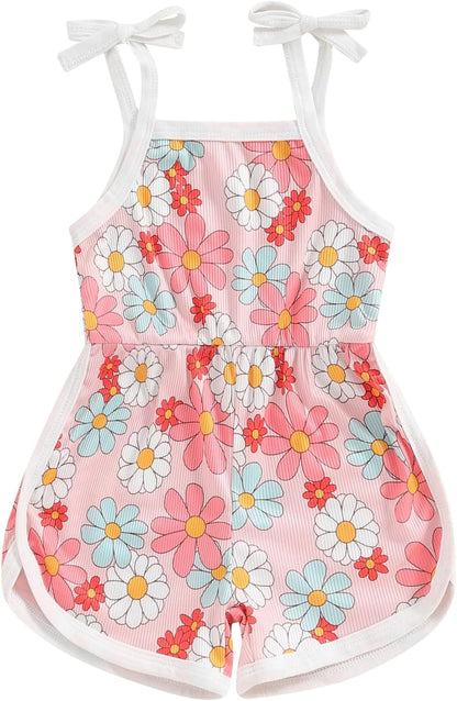 WZTYYDS Toddler Baby Girl Summer Clothes Floral Romper Tie-Up Strap Halter Jumpsuit Infant Summer
