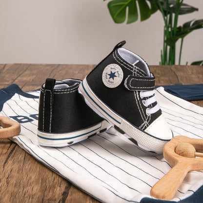 Unisex Baby Girls Boys Canvas High-top Shoes, Newborn Infant Anti-Slip Soft Sole Frist Walking