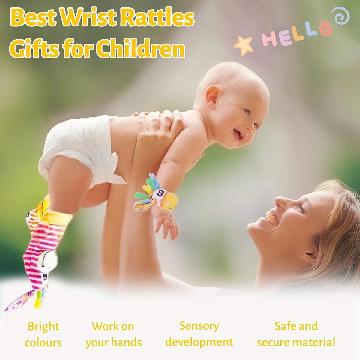 Wrist Rattles Baby Socks Baby Toys Set Soft Sensory Toys for Babies Cartoon Animal Rattles Sock