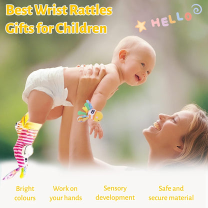 Wrist Rattles Baby Socks Baby Toys Set Soft Sensory Toys for Babies Cartoon Animal Rattles Sock