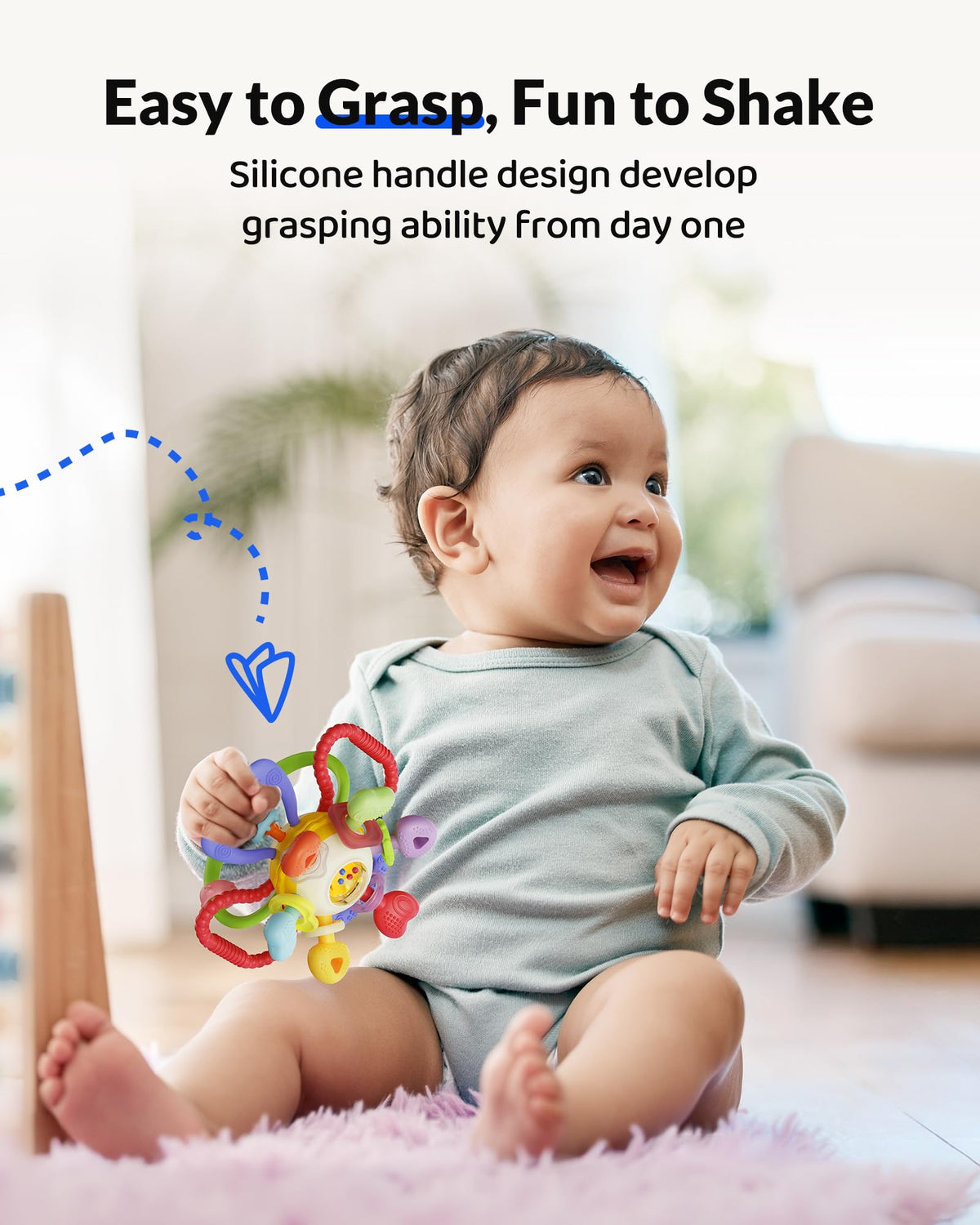 Infinno Soft Baby Teething Toy with Rattle, BPA Free Silicone, 0-12 Months