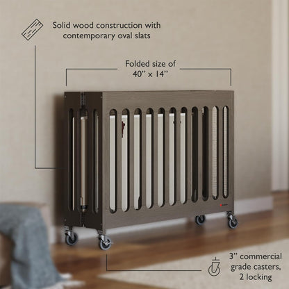 Foundations Boutique Folding Mini Baby Crib - Compact, Portable, Wooden Hotel Crib, Foldable