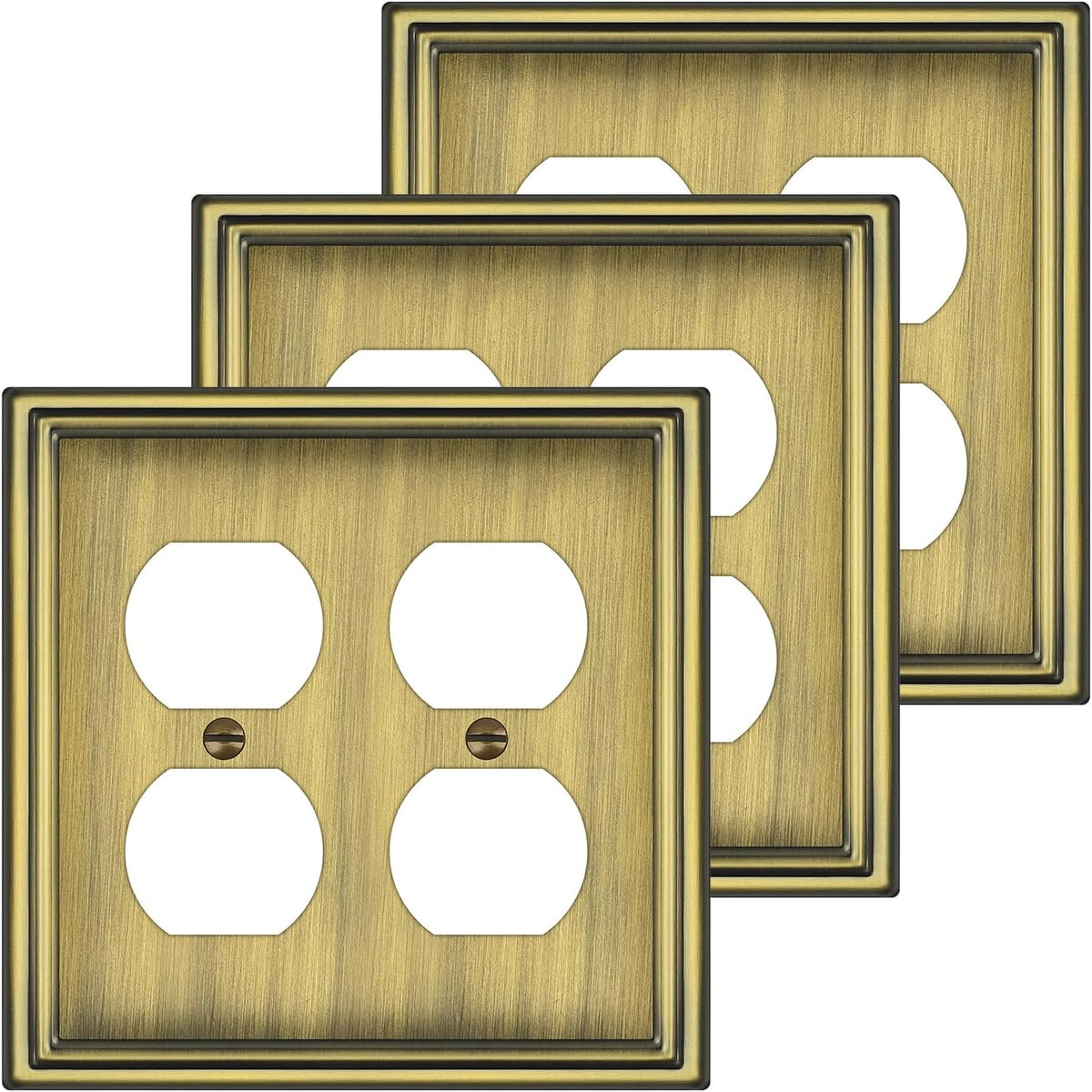 Metal Double Outlet Covers Wall Plate, Antique Brass Decorative Light Switch Plate 2 Gang Duplex