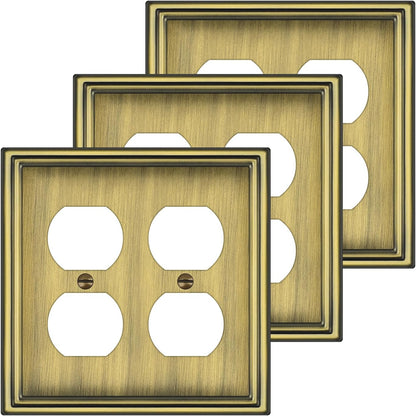 Metal Double Outlet Covers Wall Plate, Antique Brass Decorative Light Switch Plate 2 Gang Duplex