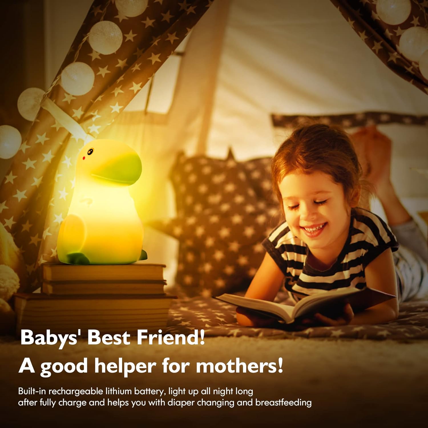 LED Dinosaur Night Light for Kids, Touch Sensor Silicone 7 Colors Room Decor for Boys Girls