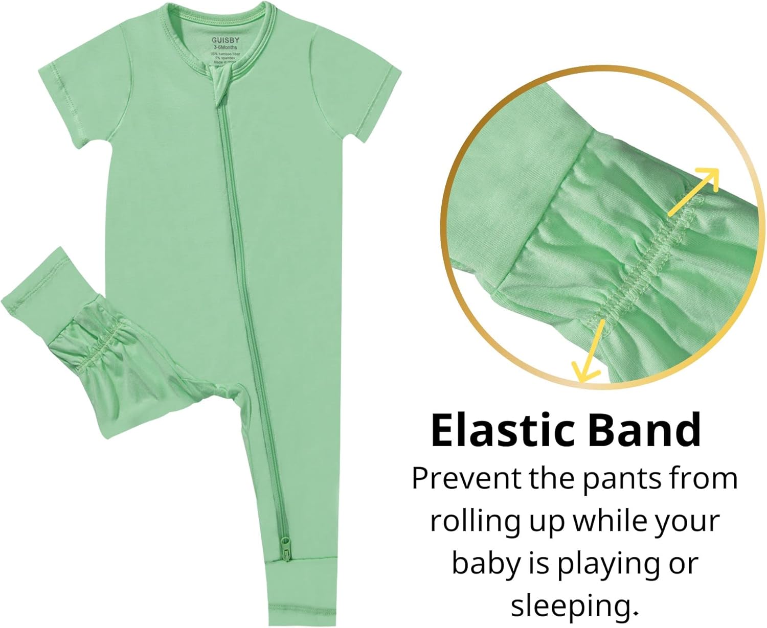 GUISBY Rayon Made from Bamboo Baby Pajamas, Summer Short Sleeve Footless Rompers, 2 Way Zipper