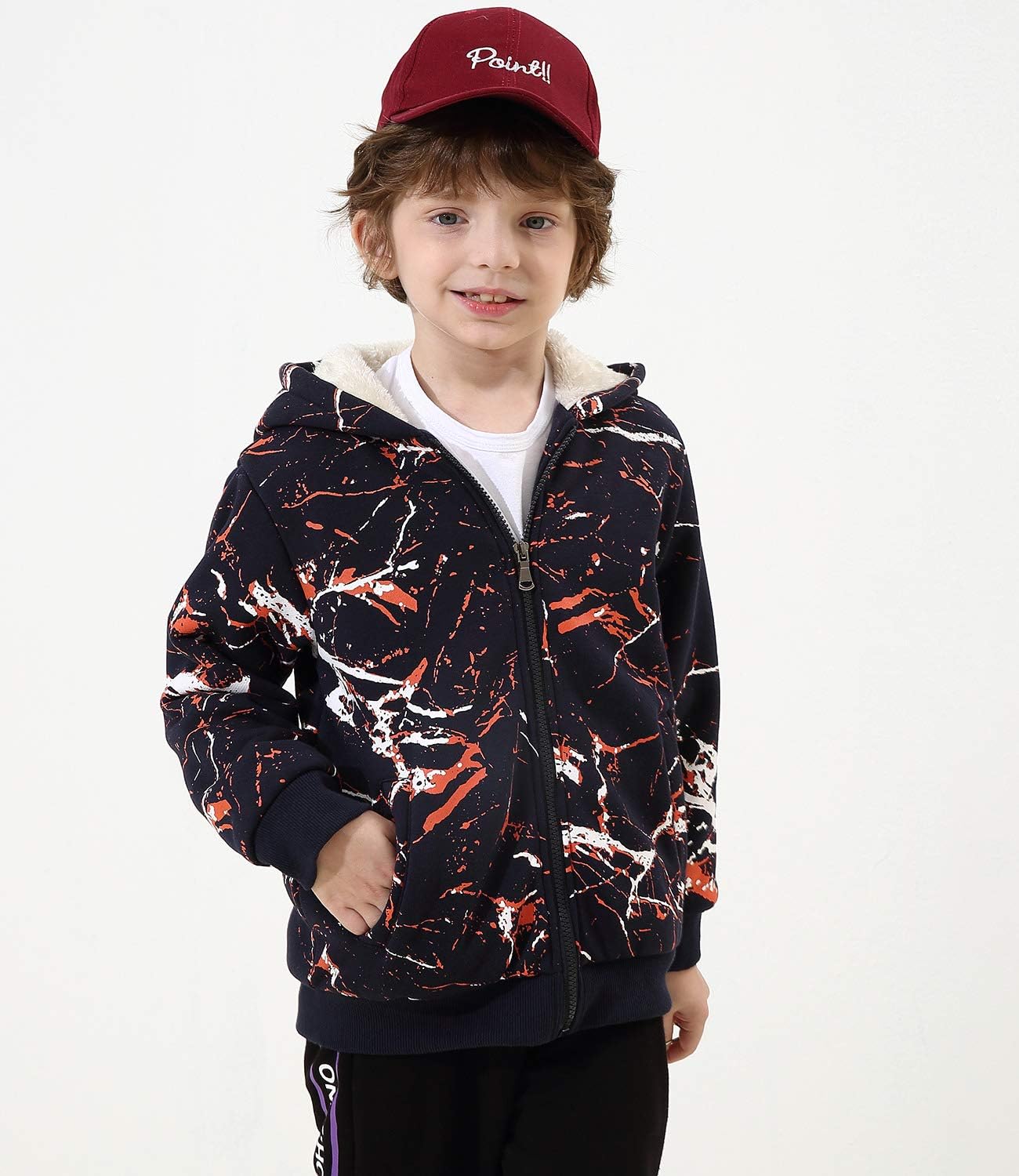 Bumeex Kids Boy's Girl's Sherpa Fleece Lined Jacket Spring Fall Winter Zip up Sweatshirt Hoodie