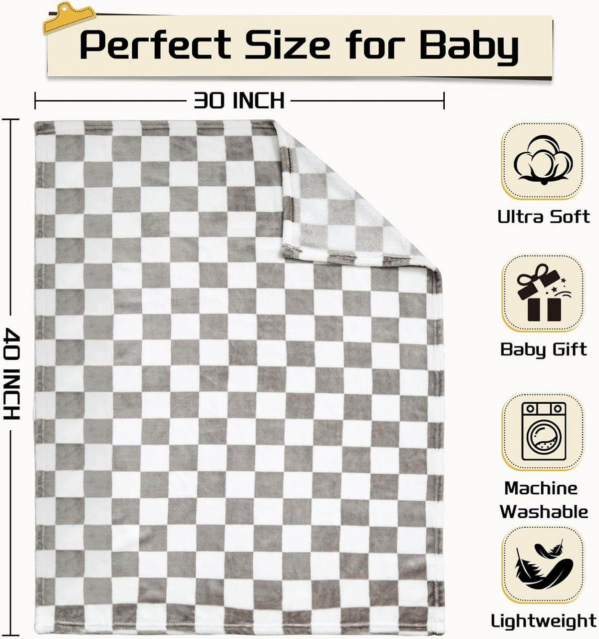 Yurhap Checkered Baby Blanket Fleece Baby Blankets Neutral for Boys Girls, Super Soft Warm