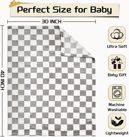 Yurhap Checkered Baby Blanket Fleece Baby Blankets Neutral for Boys Girls, Super Soft Warm