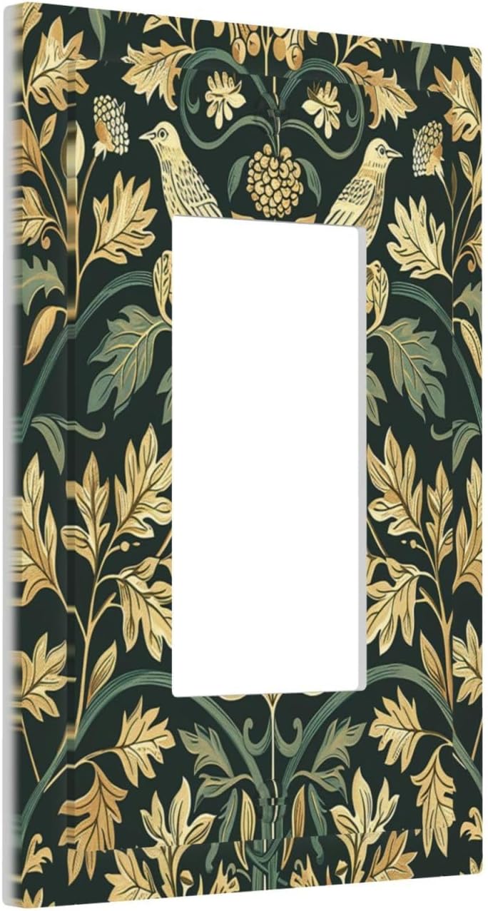 Decorative Outlet Covers William Morris Vintage Botanical Birds Golden Green Leaves 1 Gang Single