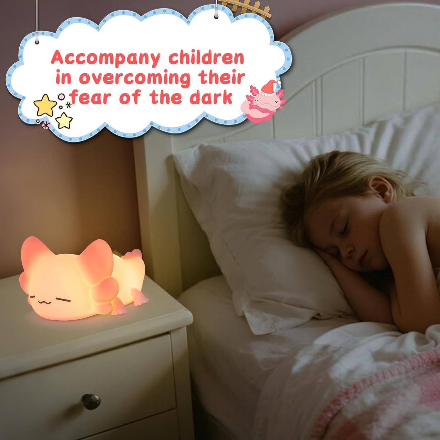 LOVERUIS Axolotl Kids Night Light Axolotls Gifts Night Lights for Kids Colorful Light with 1/3