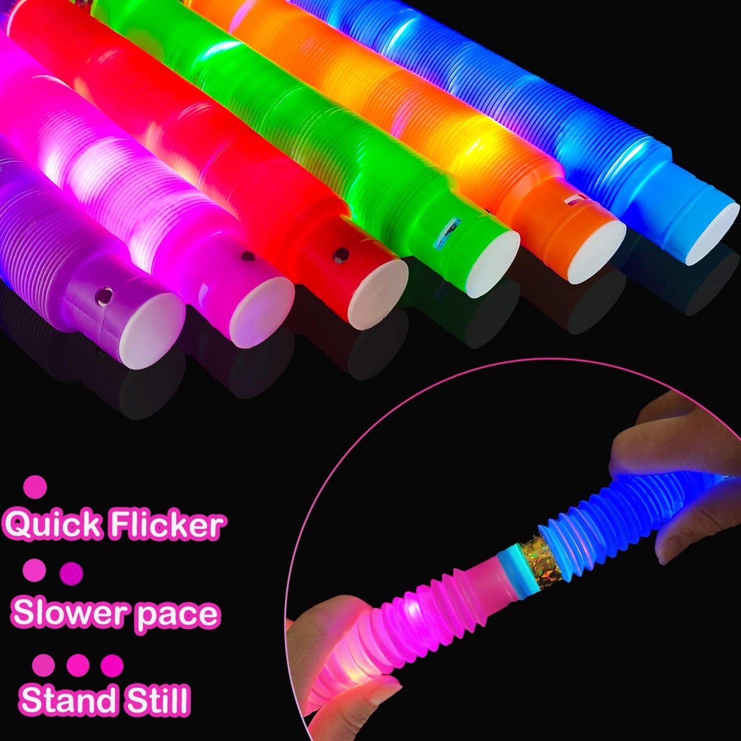 Light Up Pop Tubes for Kids 6 PCS, Halloween Glow Sticks Party Favors for Toddlers, Neon LED
