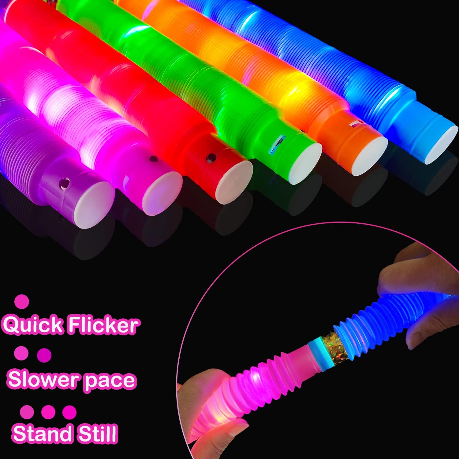 Light Up Pop Tubes for Kids 6 PCS, Halloween Glow Sticks Party Favors for Toddlers, Neon LED