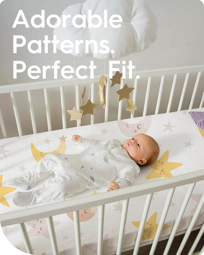 Space Crib Fitted Sheet, Super Stretchy Jersey Star Crib Sheets, Buttery Soft Boy Crib Mattress