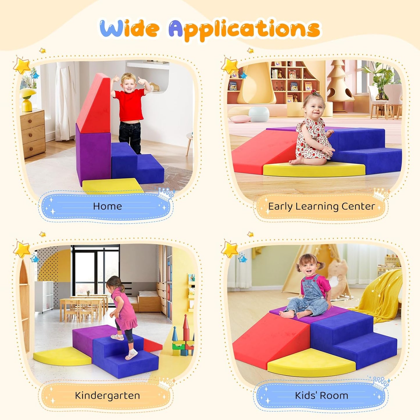 Lischwert Foam Climbing Blocks for Toddlers 1-3, 4pcs Soft Play Set with Crawling Exploration Toys