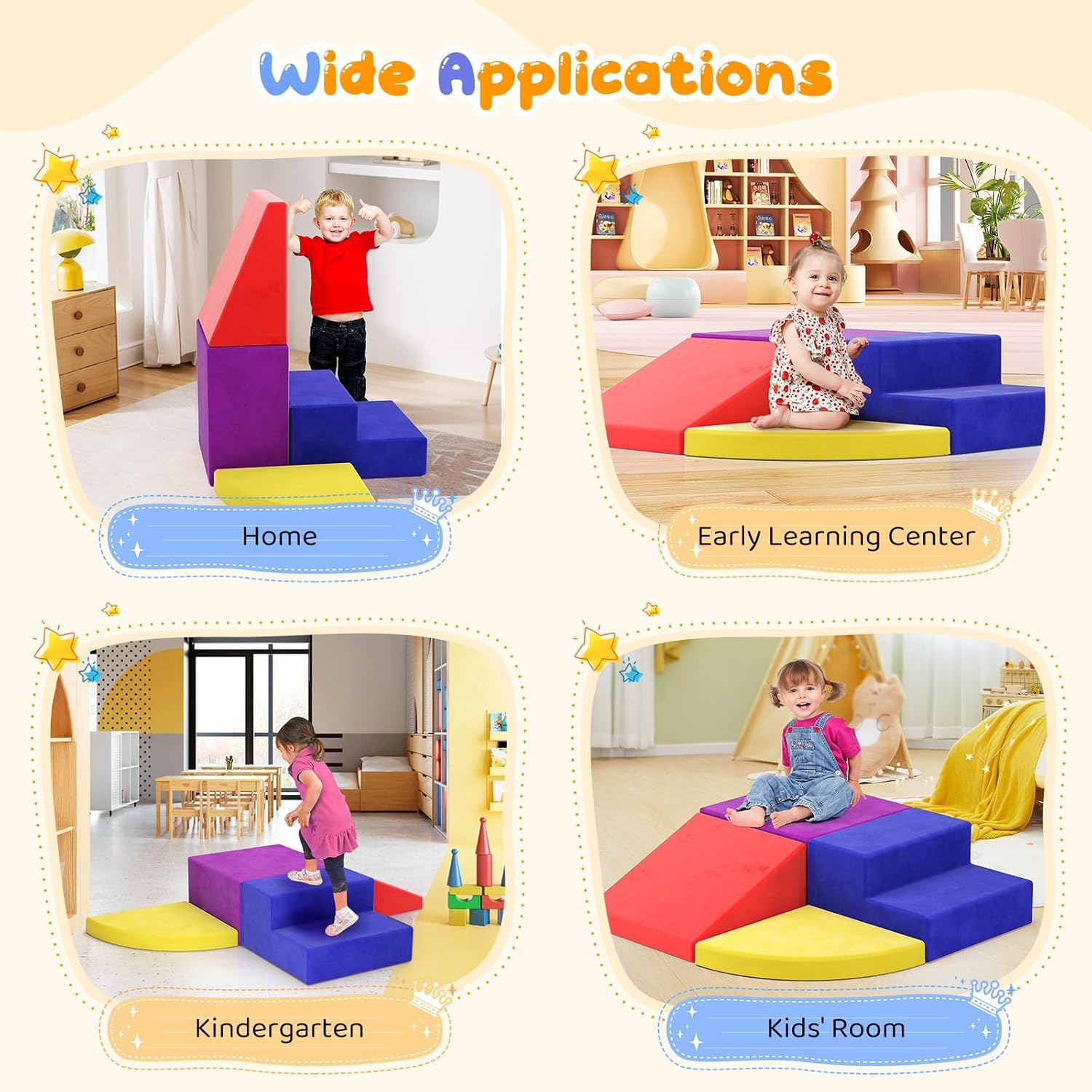 Lischwert Foam Climbing Blocks for Toddlers 1-3, 4pcs Soft Play Set with Crawling Exploration Toys