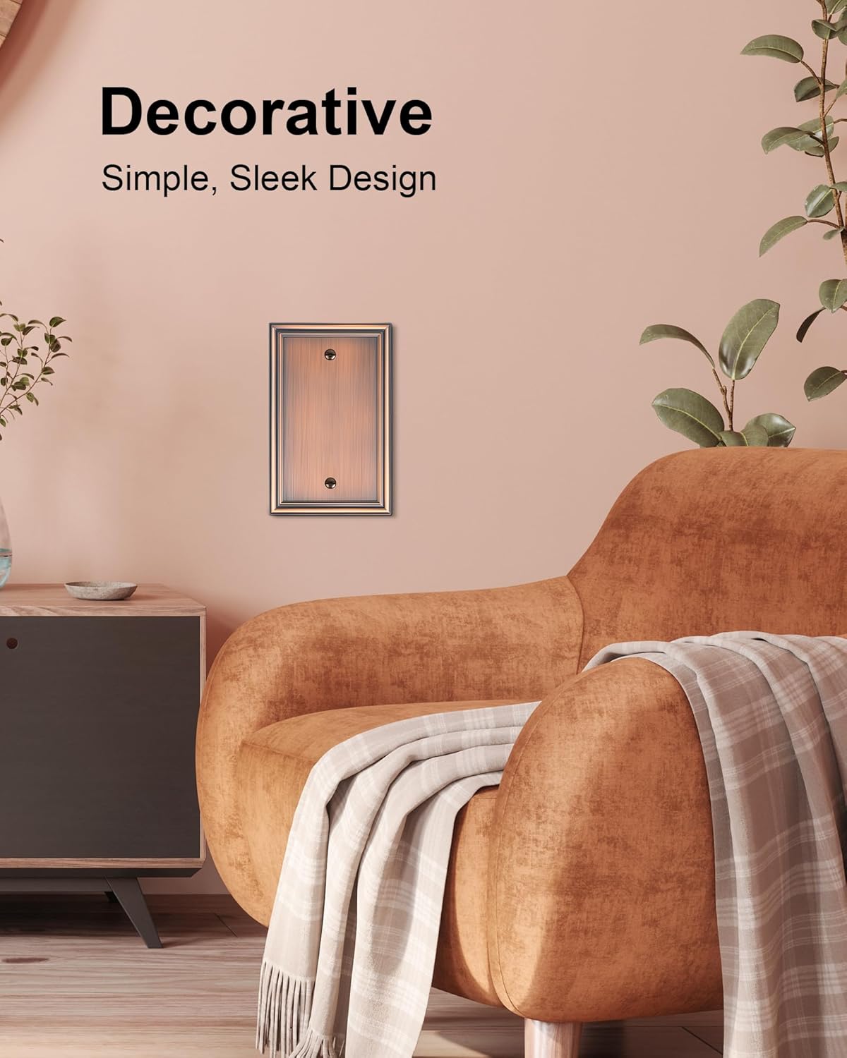 2-Pack Single Blank Wall Plates, Durable Solid Zinc Alloy Blank Outlet Covers, Decorative Antique