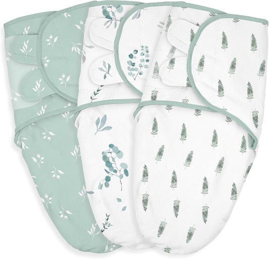 Baby Swaddle Sacks, 3-Pack Newborn Organic Cotton Swaddle Wrap, Adjustable Swaddling Blankets
