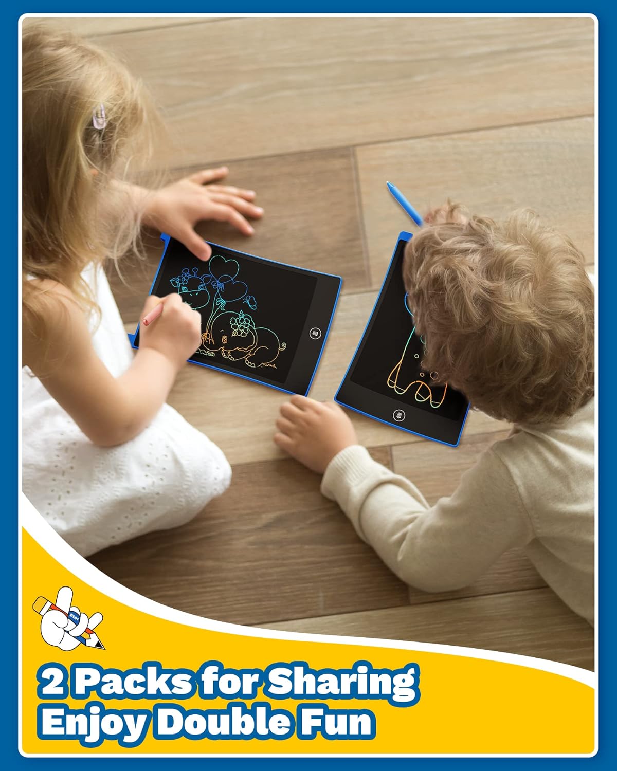 TEKFUN 2 Pack LCD Writing Tablet with Stylus, 8.5in Erasable Doodle Board Mess Free Drawing Pad for