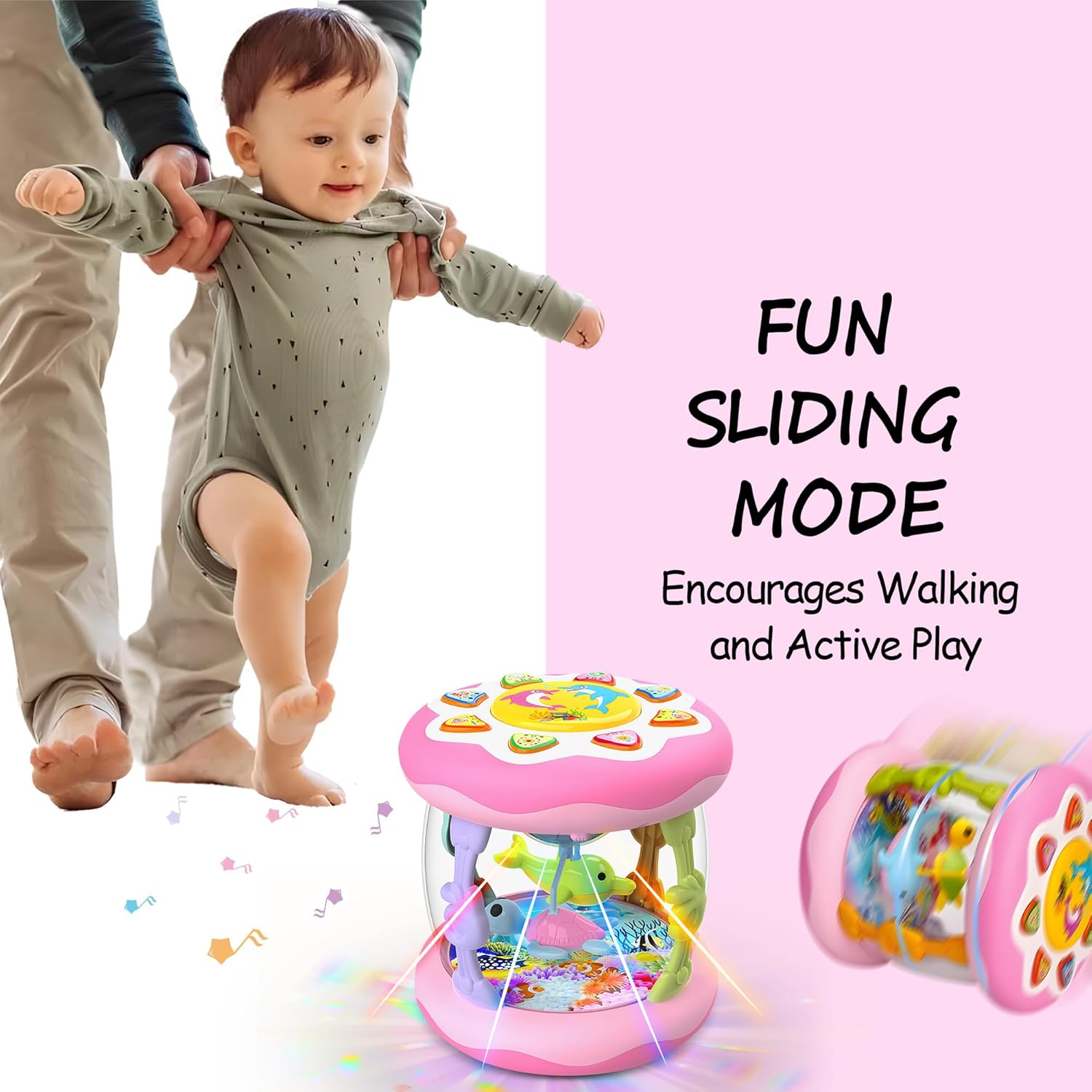 Baby Girl Toys 12 Months, Musical Rotating Light Up Infant Toys Tummy Time for Infant 12-18 Months