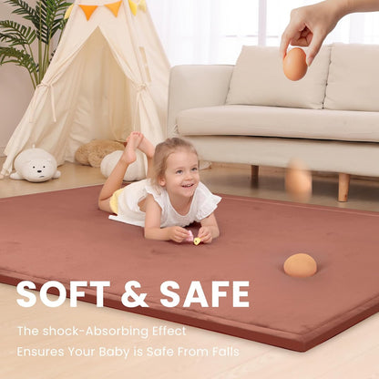 Baby Play Mat for Floor,1.3" Thick Memory foam Tummy Time Mat,Water Repellent Soft Coral Velvet