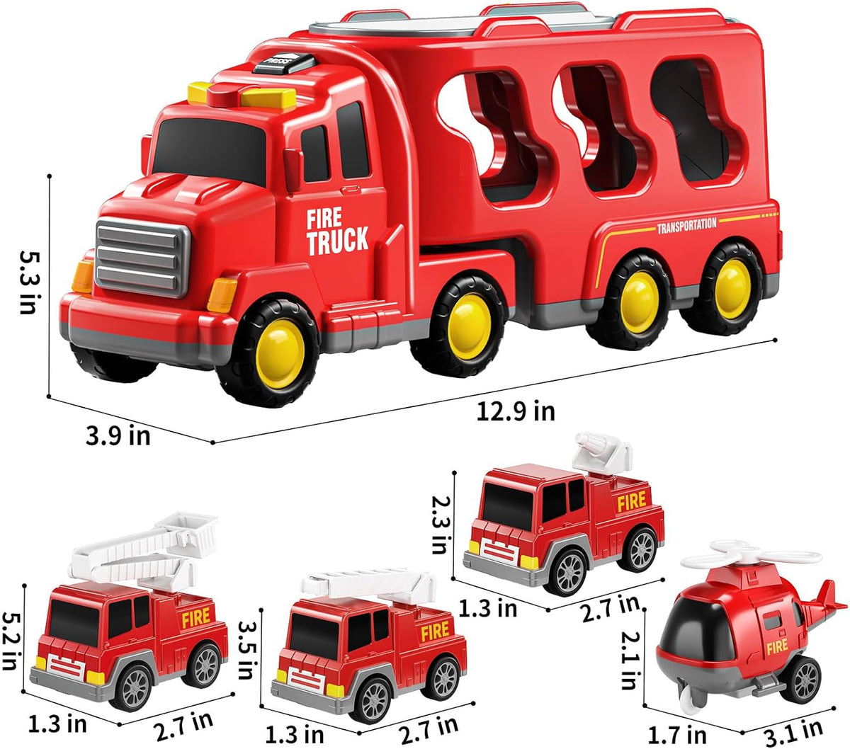 TEMI Fire Trucks Boy Toys for Toddlers 3-5 Year Old - Firetruck Toys for Kids 3 4 5 6 7, Transport