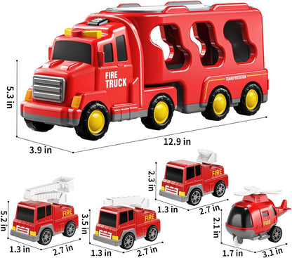 TEMI Fire Trucks Boy Toys for Toddlers 3-5 Year Old - Firetruck Toys for Kids 3 4 5 6 7, Transport