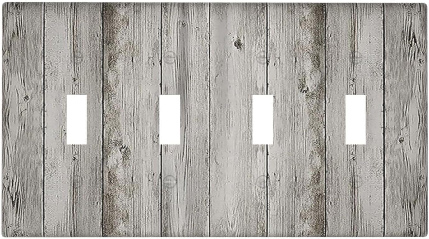 Light Switch Covers Farmhouse Rustic Grey Barn Door Wood Quad Toggle Electrical Faceplate 4 Gang